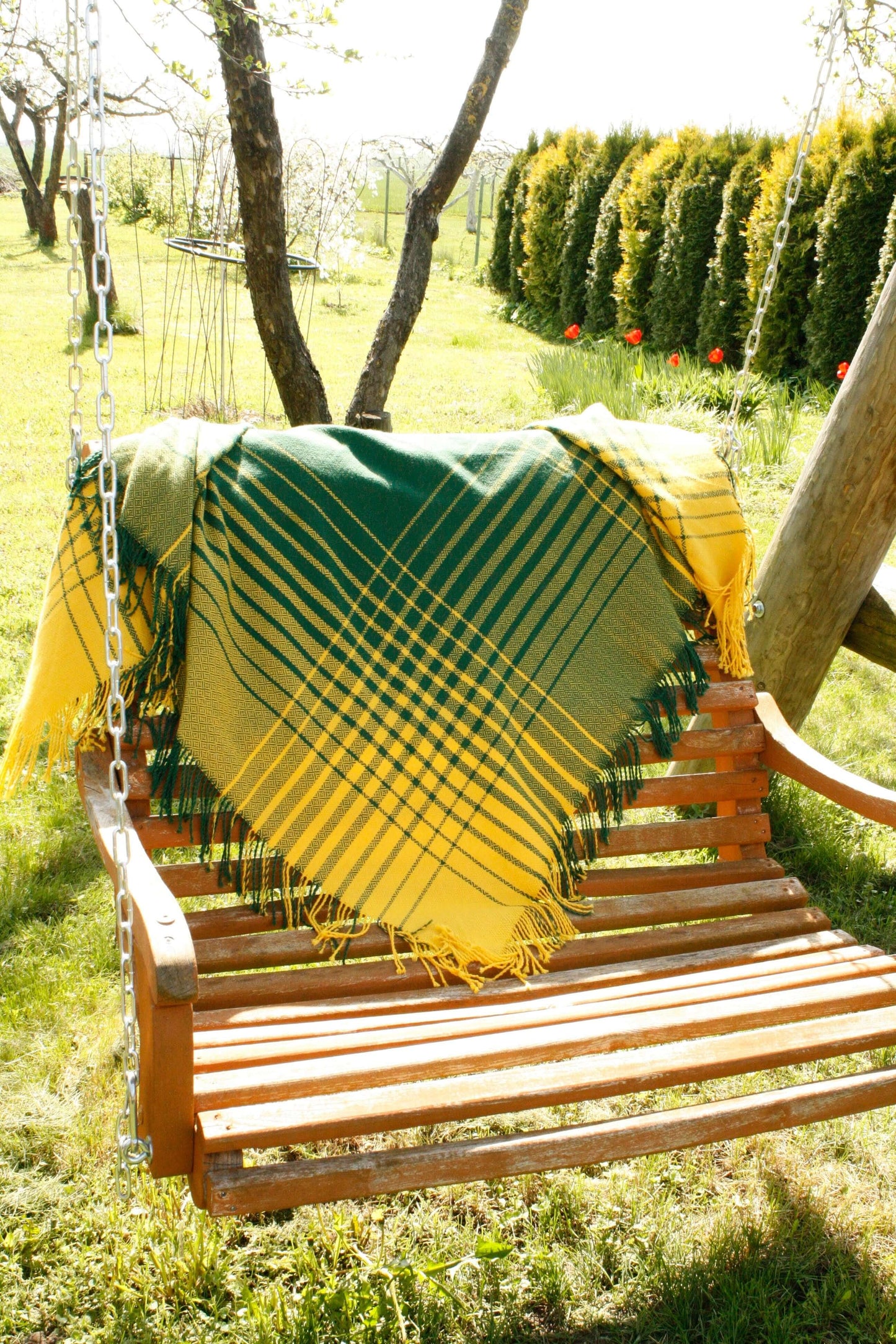 Hand woven wool mix shawl “Dandelion Meadow”