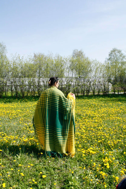 Hand woven wool mix shawl “Dandelion Meadow”